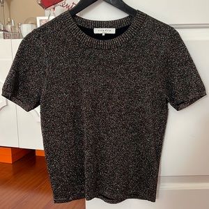 Sandro XS Glitter Short Sleeve Top Tee